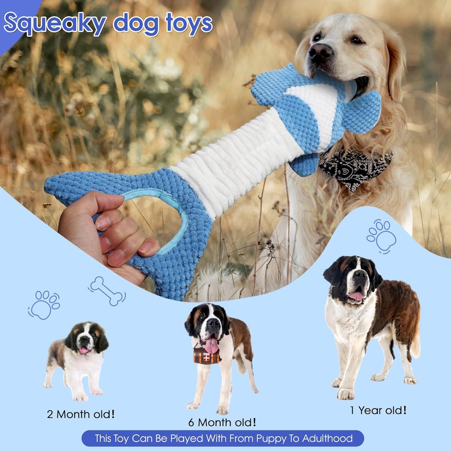 Squeaky Dog Toys - Plush Toy, Durable, Stretchy, Keeps Dogs Busy, Interactive Dog Toys Stress Release Game for Boredom Suitable for Small Medium and Large Dogs