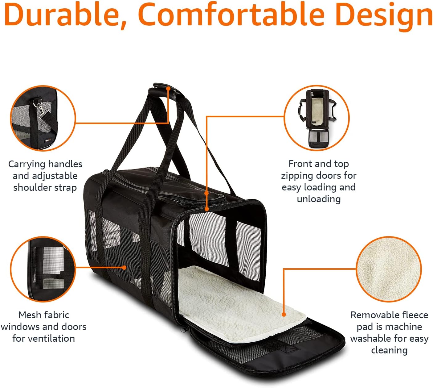 Amazon Basics Soft-Sided Mesh Pet Travel Carrier for Dog, Cat, up to 16 pounds, 16.5" L x 10.6" W x 11" H, Black