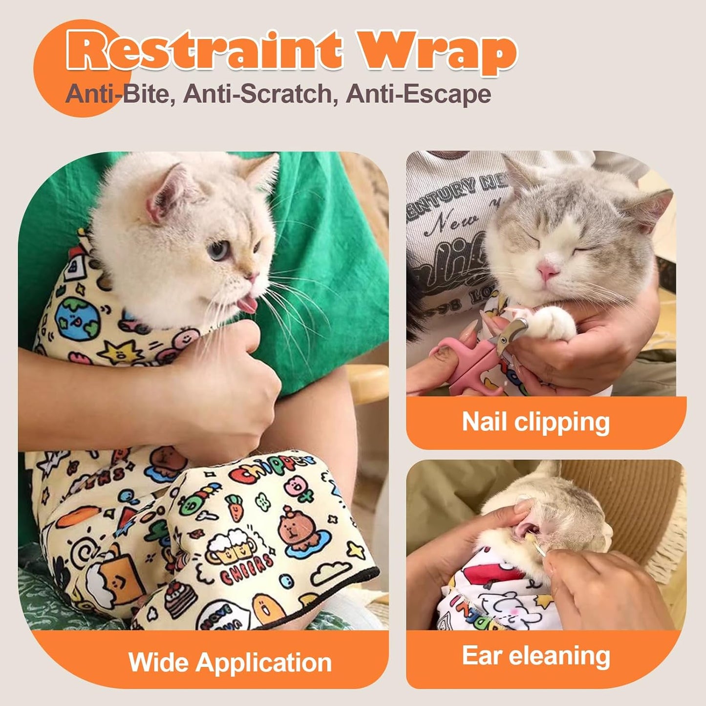 Cat Grooming Wrap, Cat Wrap Self-Adherent, Anti-Scratch Anti-Bite, Anti-Escape Grooming Bag for Cats Nail Clipping, Ear Cleaning, and Teeth Brushing (27.6 × 27.6" Cow Pattern)