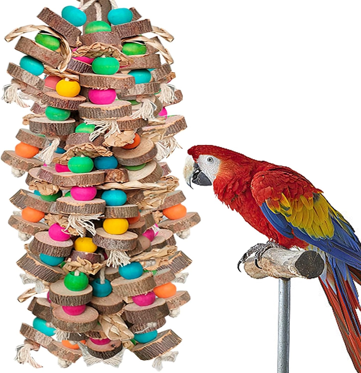 Large Bird Toys for Macaws, Multicolored Wooden Blocks Bird Chewing Toy Parrot Cage Bite Toy for Macaws Cokatoos African Grey and Large Medium Parrot Birds