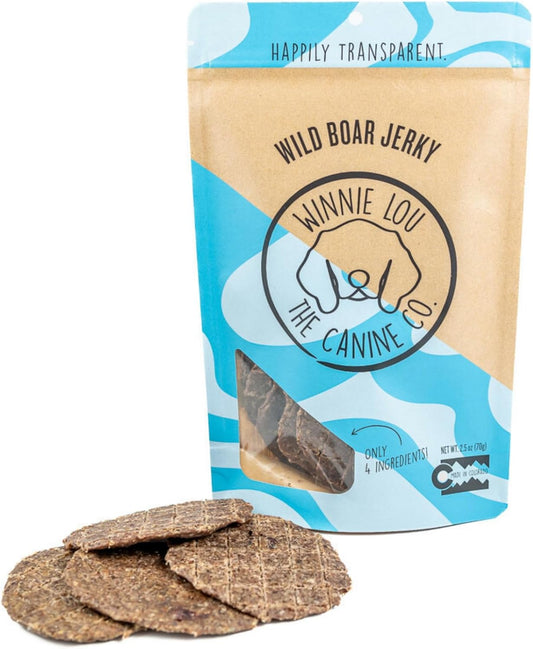 Winnie Lou Wild Boar Jerky Dog Treats – Limited Ingredient, Human Grade, Training Treats for Small, Medium & Large Dogs, Made in USA (2 Pack)