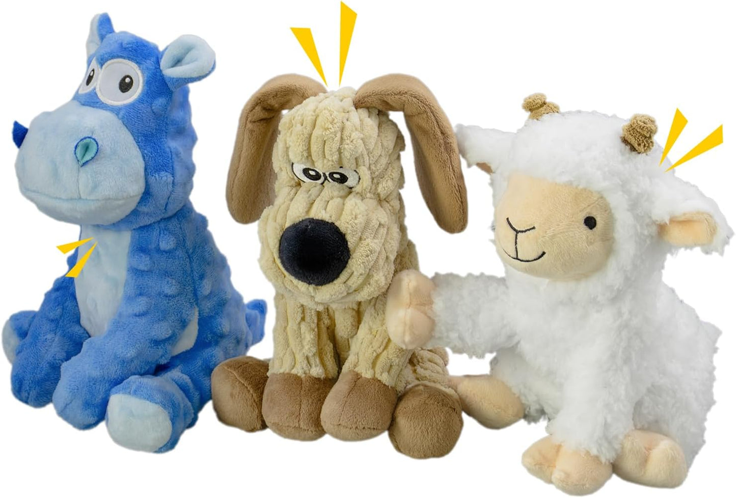 3Pack Squeaky Stuffed Dog Toys- Indoor&Outdoor Playing Toys for Large to Small, Durable Plush Toys to Keep Them Busy- Animal Shape Crinkle Toy