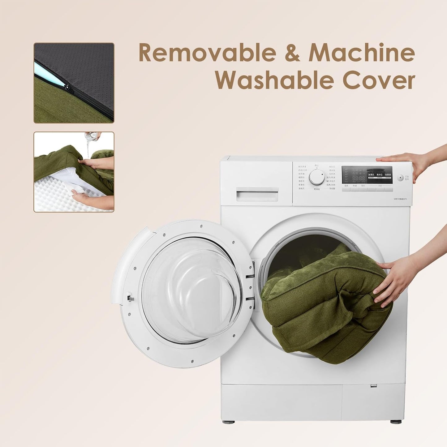 EHEYCIGA Orthopedic XL Dog Beds, Waterproof Memory Foam Dog Bed for Extra Large Dogs, Non-Slip Bottom and Egg-Crate Foam Big Pet Couch Bed with Washable Removable Cover, Olive Green