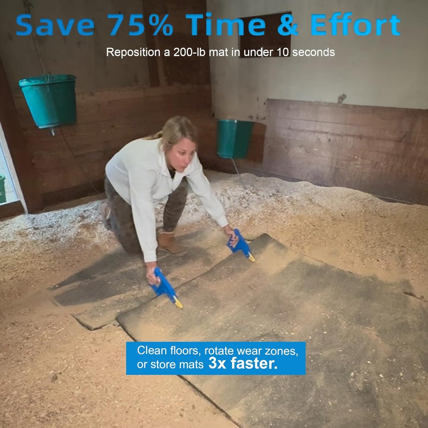 Heavy Duty Stall Mat Grippers - Pair of 2 Mat Movers Tool for Horse Stalls, Gym, Barn, and Trailer, Makes Moving Rubber Mats Easier, Saves Your Back and Hands