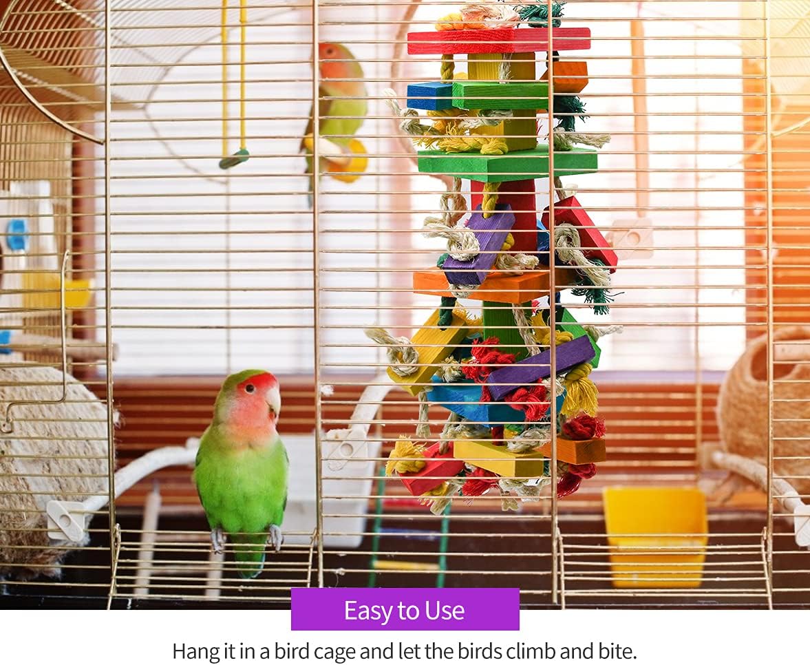 RUBY.Q 2 Pack Large Parrot Toy, 20in Bird Parrot Toy, Multicolored Natural Wooden Bird Chewing Toys for Large Macaws, African Grey and a Variety of Amazon Parrots (2 Pack)