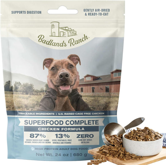 BADLANDS RANCH - Superfood Complete, Air-Dried Adult Dog Food - High Protein, Zero Fillers, Superfood Nutrition by Katherine Heigl (24 oz., Premium Chicken)