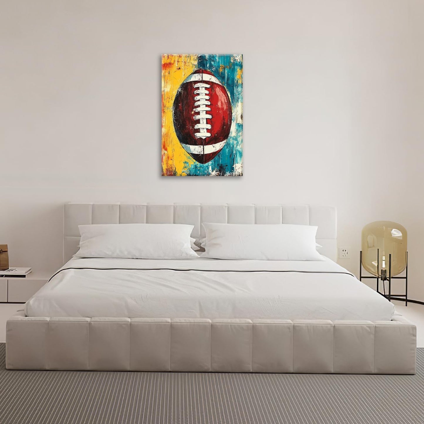 Graffiti Football Bathroom Pictures Wall Art, Rugby Sport Bathroom Wall Decor, Colorful Football Framed Painting Canvas Artwork for Bedroom Living Room Decorations 24"L x 16"W