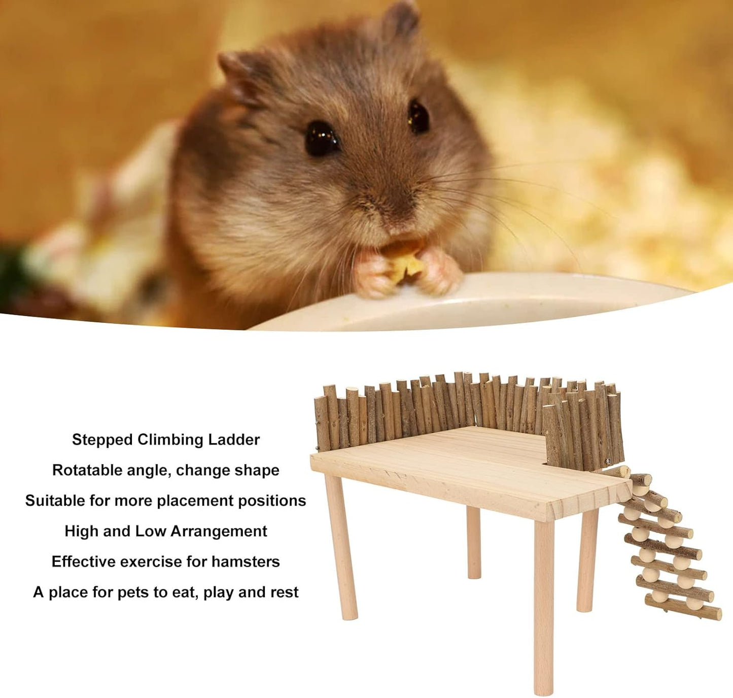 Tnfeeon Hamster with Climbing Ladder, Guinea Pig Toys Chinchilla Perch Cage Accessories Toy Wooden Play Gym Stand for Hamsters Squirrel Guinea Pig
