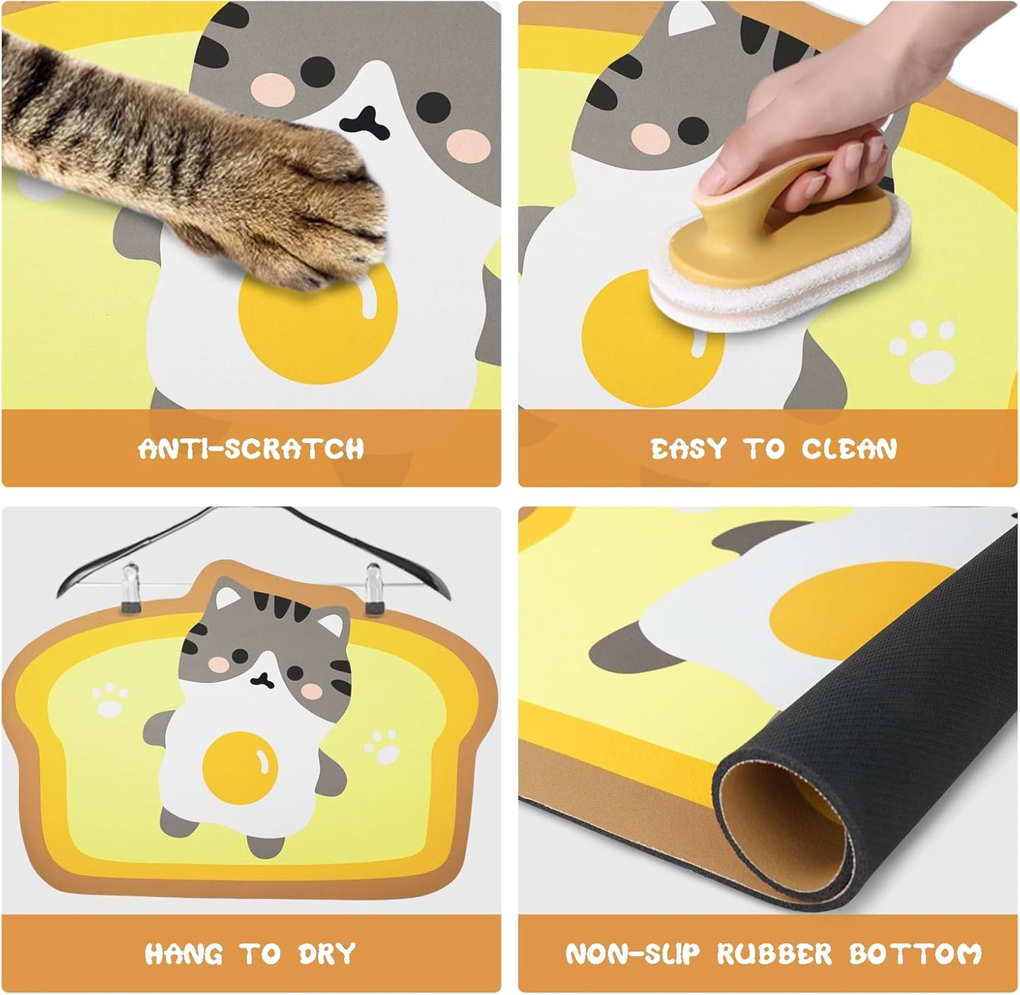 Cat Food and Water Bowl Mat - Absorbent Pet Feeding Placemat for Floor - Yellow 25.9 * 17.7 Inch