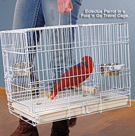 Durable Easy Portable Metal Travel or Veterinary Collapsable Parrot Bird Carrier Beaks Proof Cage with Stainless Steel Feeder Bowls Natural Wooden Perch Stand