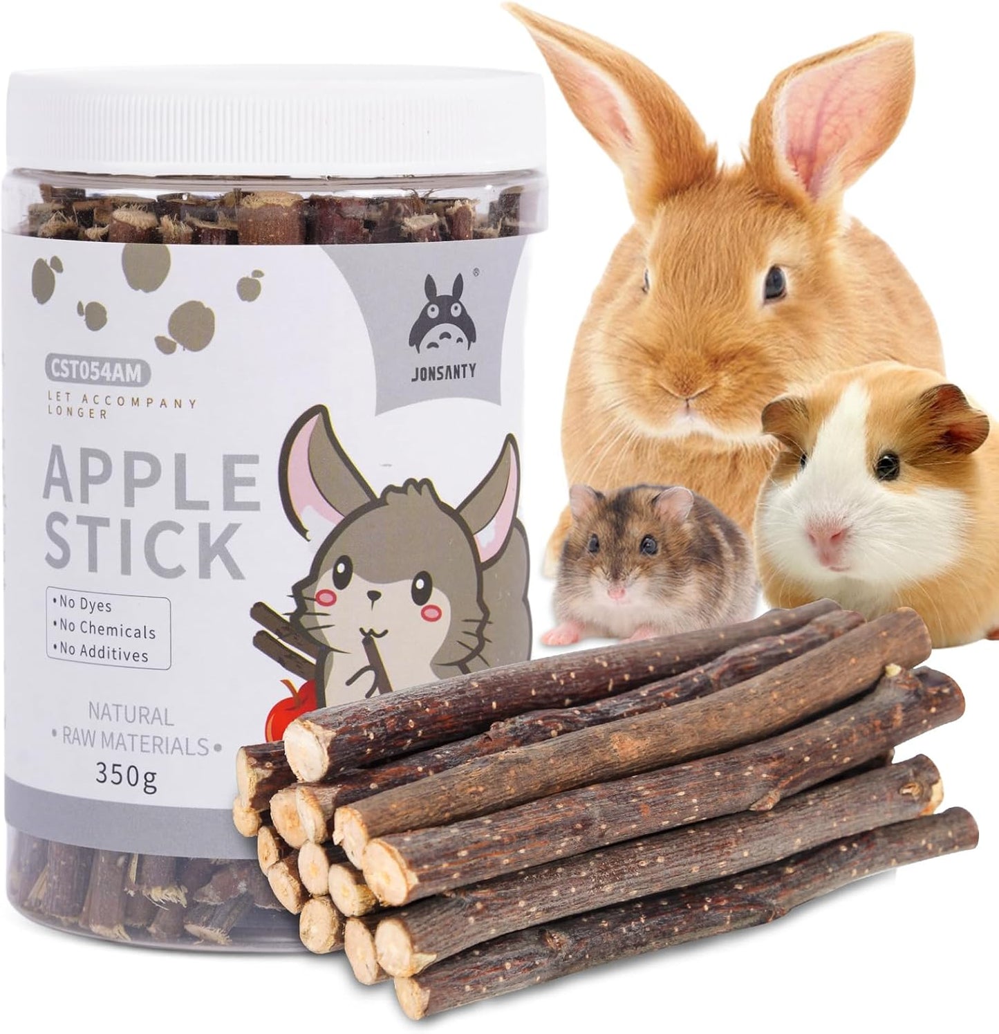 330g Natural Apple Sticks Rabbit Chew Toys, Bunny Teething Toys, Easy to Store in Jar, Ideal for Rabbit, Guinea Pig, Hamster, Chinchilla, Chipmunks, Squirrels, Gerbils and other Small Animals