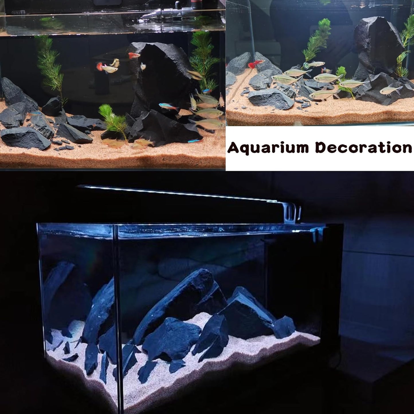 Unocho Fish Tanks Stone 20LB Natural Black Slate Rocks for Aquariums Decorative Aquascaping Stone for Reptile Terrariums, Bonsai Gardens & Outdoor 3-9inches(8PCS)