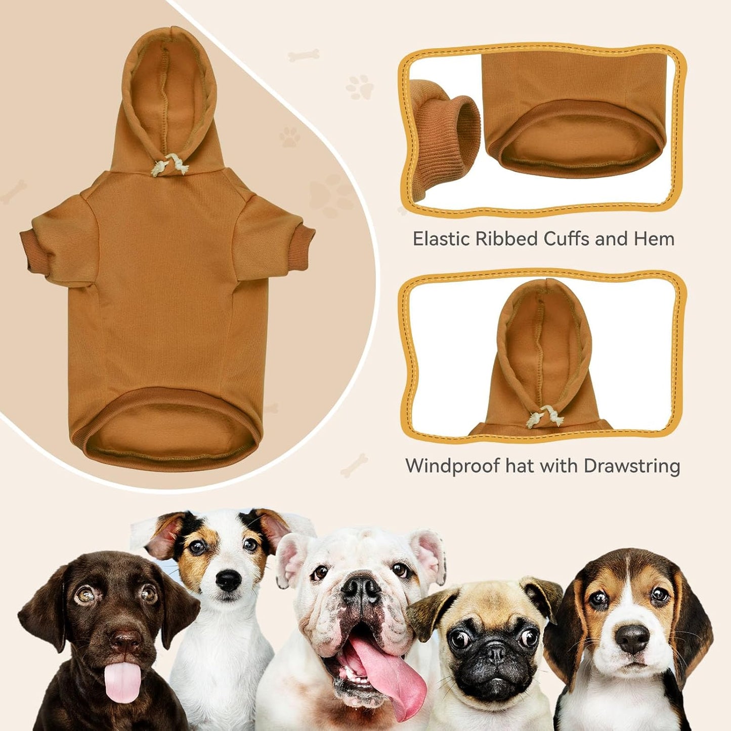 Dog Sweaters for Large Dogs Dog Hoodie Sweater Solid Soft Brushed Fleece Clothes Sweatshirt with Pocket(Coffee-XL)