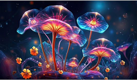 Flower Aquarium Background Modern Style Bluebell Blooming Flower Floral Design Terrarium Background Mysterious Elegant Glowing Fantasy Flower Fish Tank Backdrop Poster Decorations Vinyl 24x12in