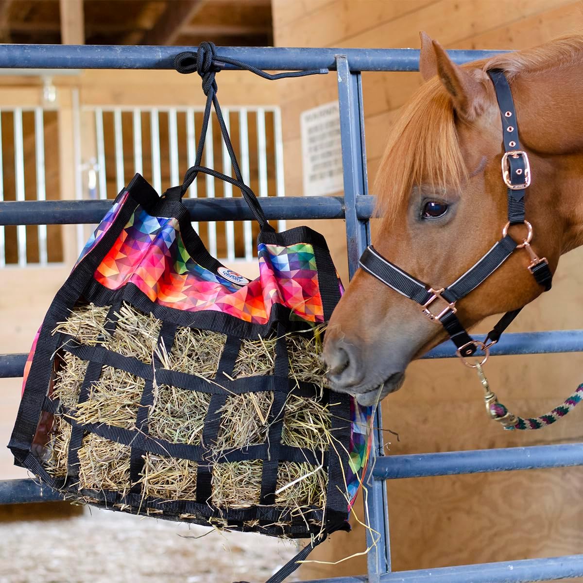 Derby Originals Scratchless Slow Feeder Horse Hay Bag with Super Tough Bottom and 6 Month Warranty (Red with Black Trim)