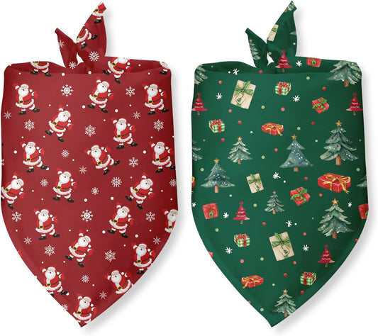 Christmas Dog Bandana 2 Pack Holiday Dog Bandana Christmas Tree Santa Claus Snowflakes Pet Scarf Accessories for Small Medium Dogs & Cats