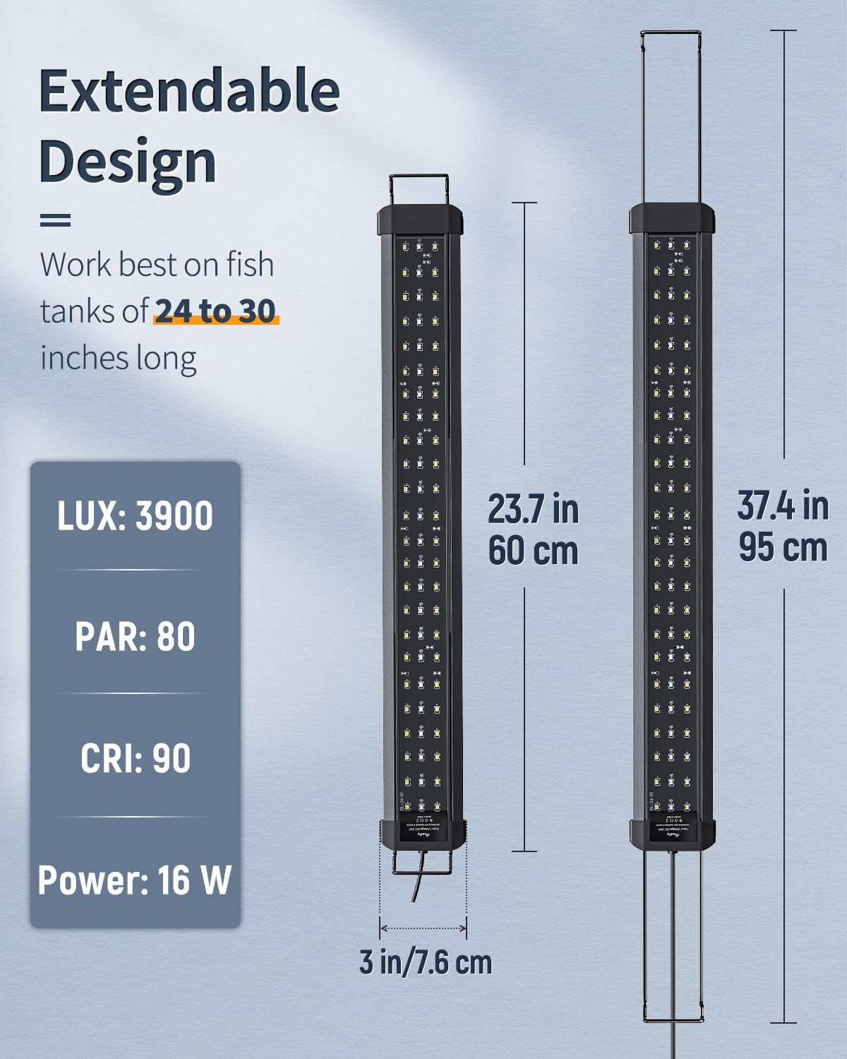 Pawfly 11 W Terrarium Reptile LED Light for 12" to 18" Terrarium Extendable Reptile Tank Light with Full Spectrum Brilliant White Blue Red Lights with Day & Night Modes and Adjustable Brightness
