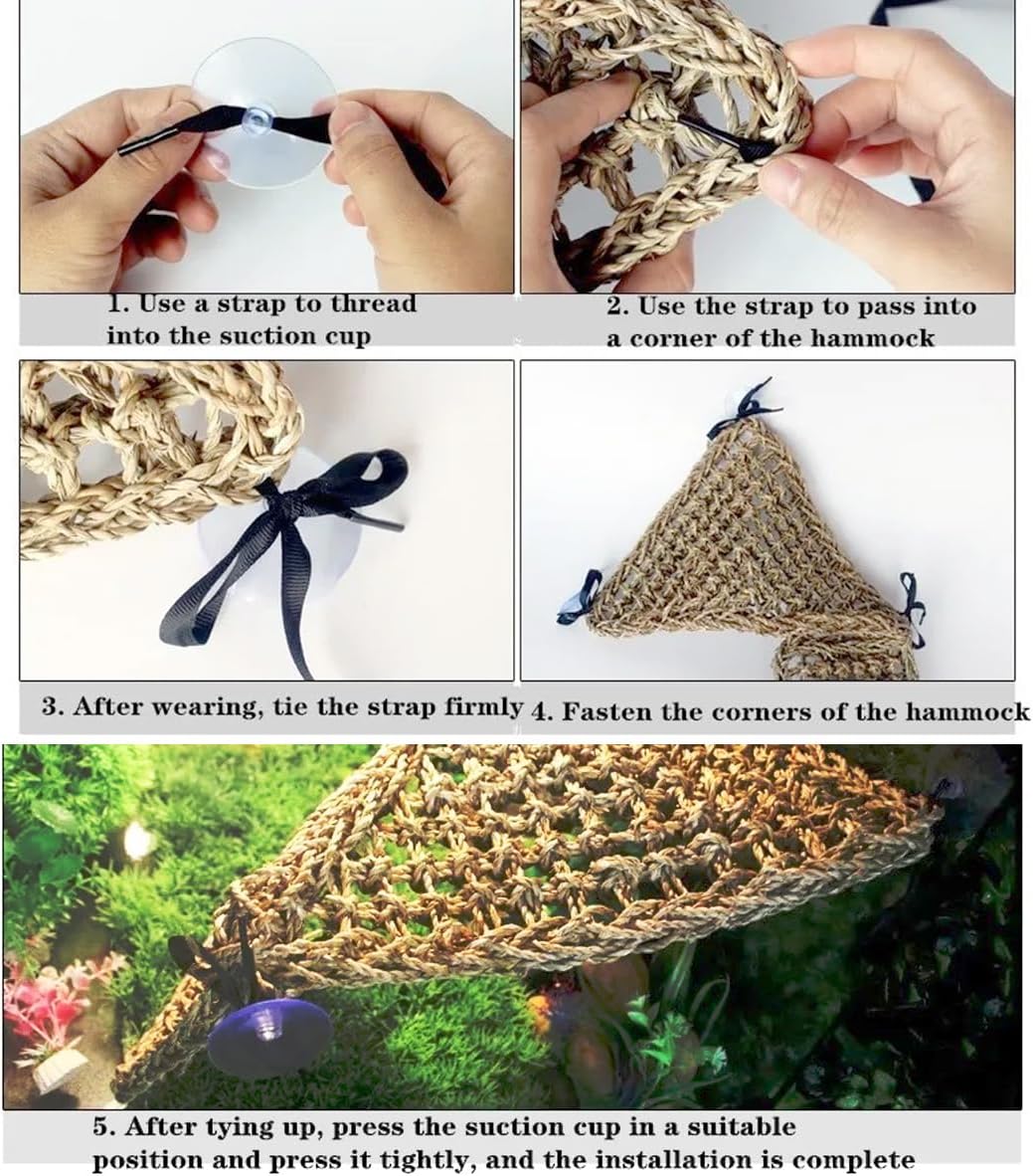 Bearded Dragon Tank Accessories Set: Reptile Habitat Decor with Climbing Hammock Toys, Natural Wood Hideout for Hermit Crab, Lizard, Leopard Gecko,Crested,Tortoise, Snake
