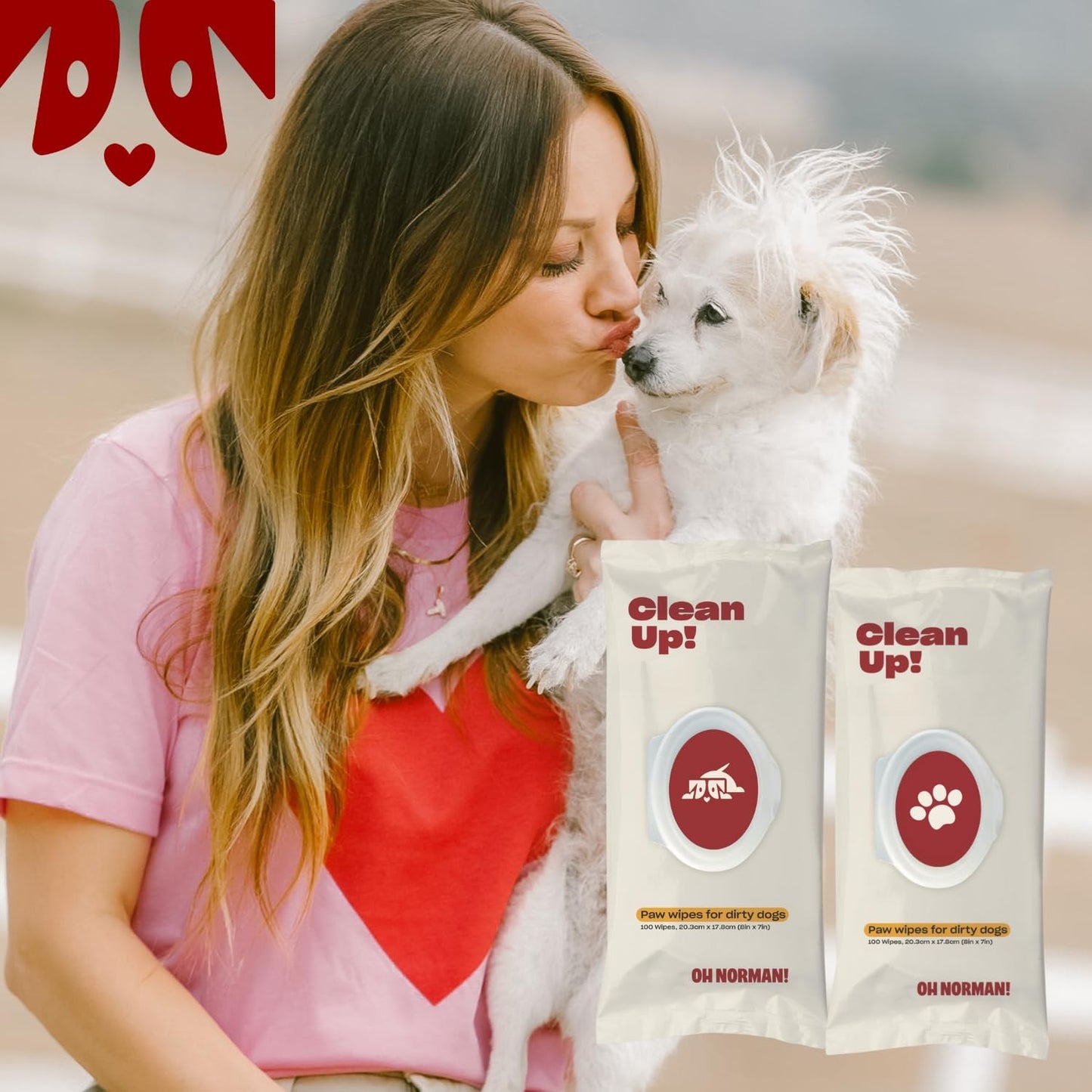 OH NORMAN! Clean Up Paw Wipes for Dogs (8x7) by Kaley Cuoco, Gentle Pet Grooming Wipes, Plant-Based and Unscented, 100 Count
