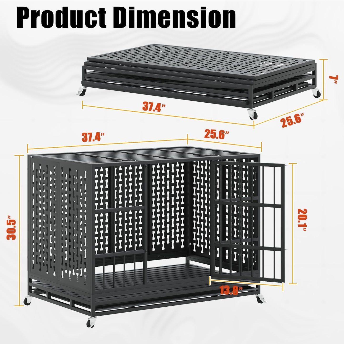 LEMBERI 48/42/38 inch Indestructible Heavy Duty Dog Crate, High Anxiety Extra Large Dog Cage for Large Dogs, XL Steel Escape Proof Dog Kennel with Wheels and Removable Tray