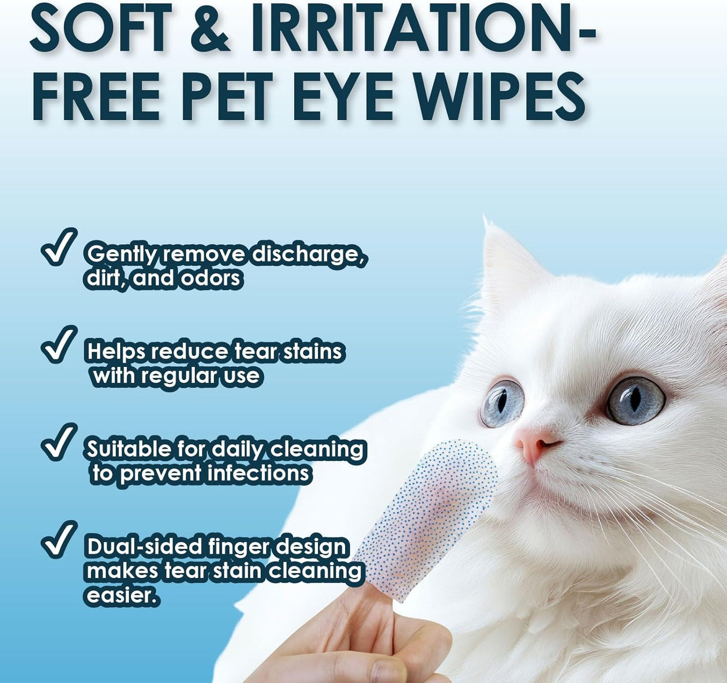 Mooncat Pet Eye Wipes for Dogs & Cats - Gentle Finger Cot Design for Easy Cleaning Tear Stains & Goop Cleaning - 40counts