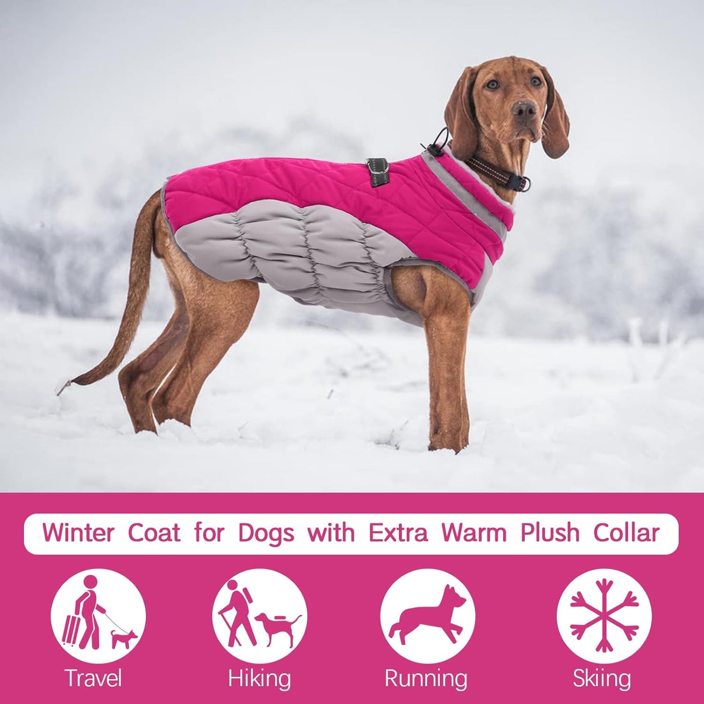 FUAMEY Dog Coat for Small Dogs,Waterproof Dog Winter Jacket with Harness Built in Puppy Cold Weather Coats Reflective Pet Vest with Zipper Warm Fleece Dogs Snowsuit Windproof Pink S