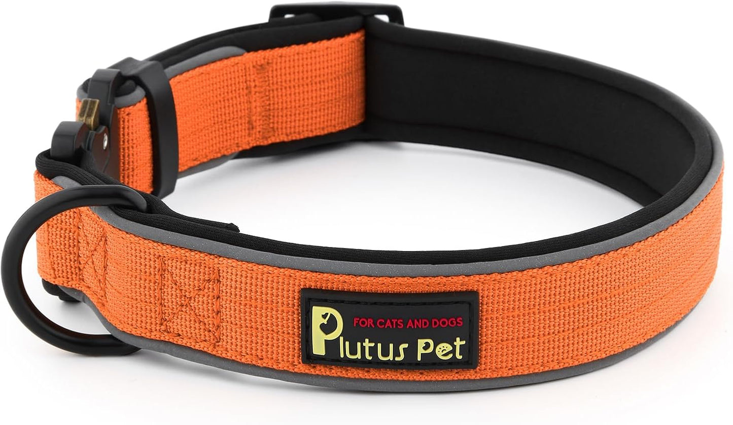 Plutus Pet Tactical Dog Collar, Reflective, Adjustable Heavy Duty Dog Collar, Soft Padded and Comfortable, for Small Medium and Large Dogs (Orange, S)