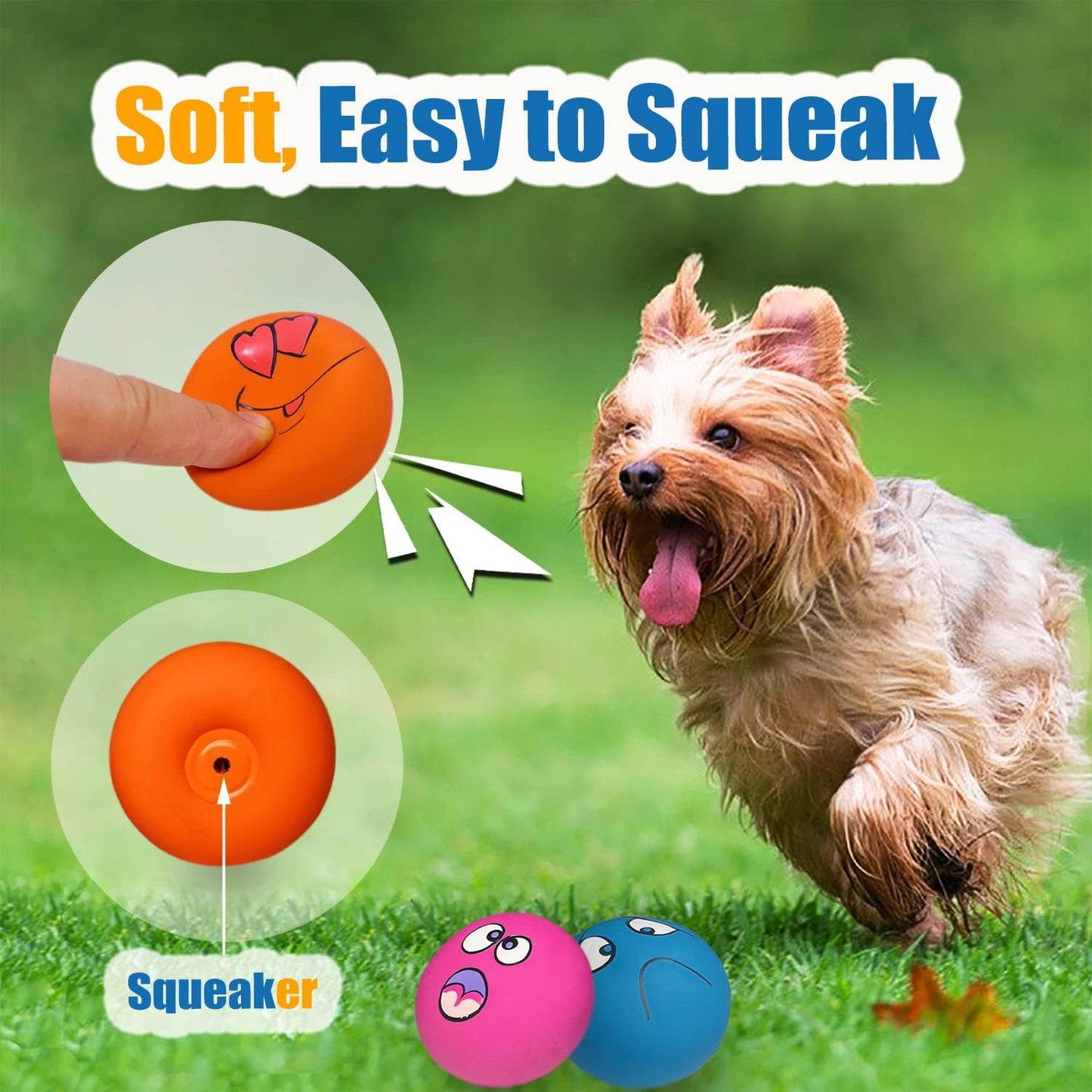 Latex Dog Squeaky Toys Rubber Soft Dog Toys Chewing Squeaky Toy Fetch Play Balls Toy for Puppy Small Pets 6pcs for Mini, Small Breeds, 2.28"*2.28"*1.30"