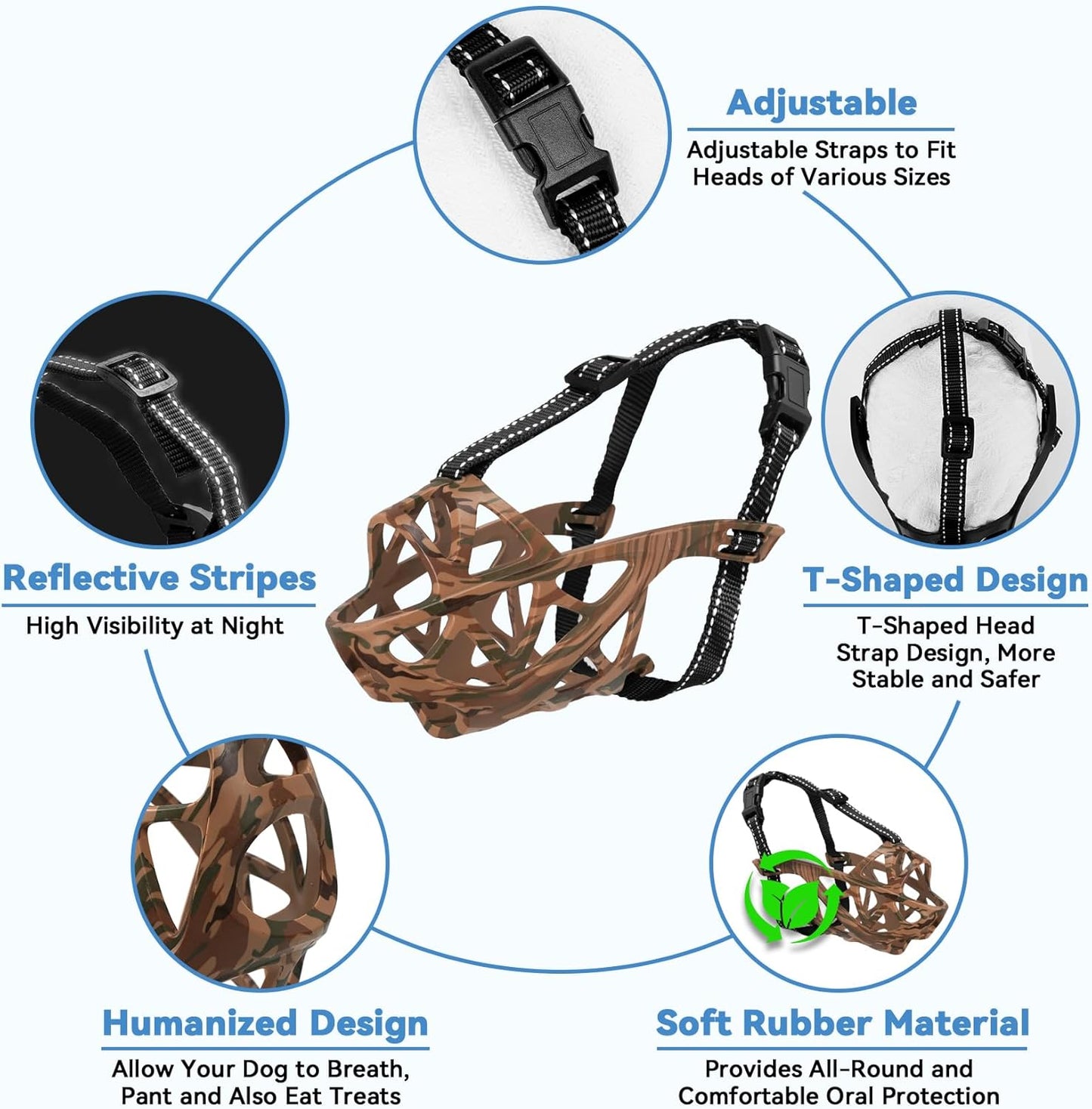 Dog Muzzle for Large Dogs, Breathable Basket Muzzles for Small, Medium and X-Large Aggressive Dog, Allows Panting Drinking, Suitable for Grooming Trimming Training (Camouflage Brown, L)