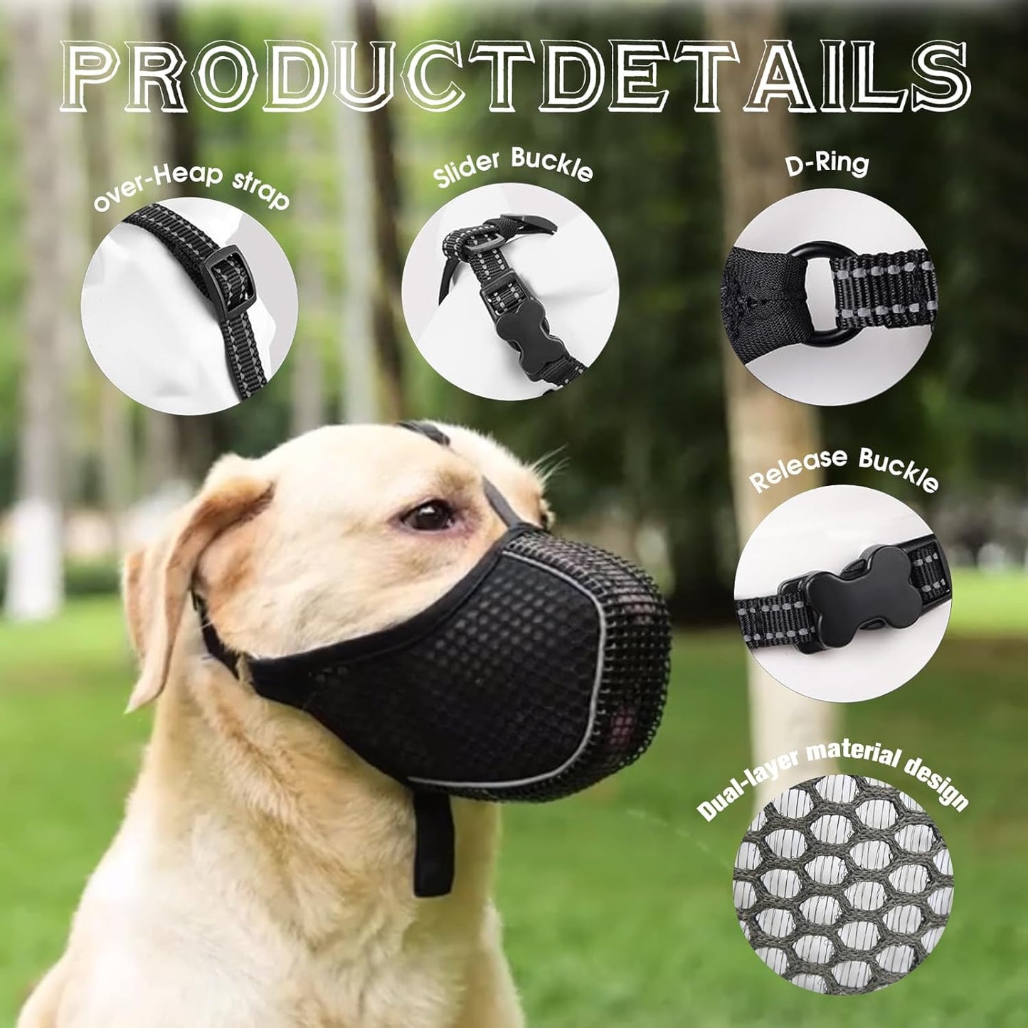 Dog Muzzle, Mesh Soft Muzzle for Small Medium Large Sized Dogs, Breathable Adjustable Puppy Muzzles for Scavenging Biting Licking and Chewing, Allows Panting and Drinking (Reflective Mesh, XL)