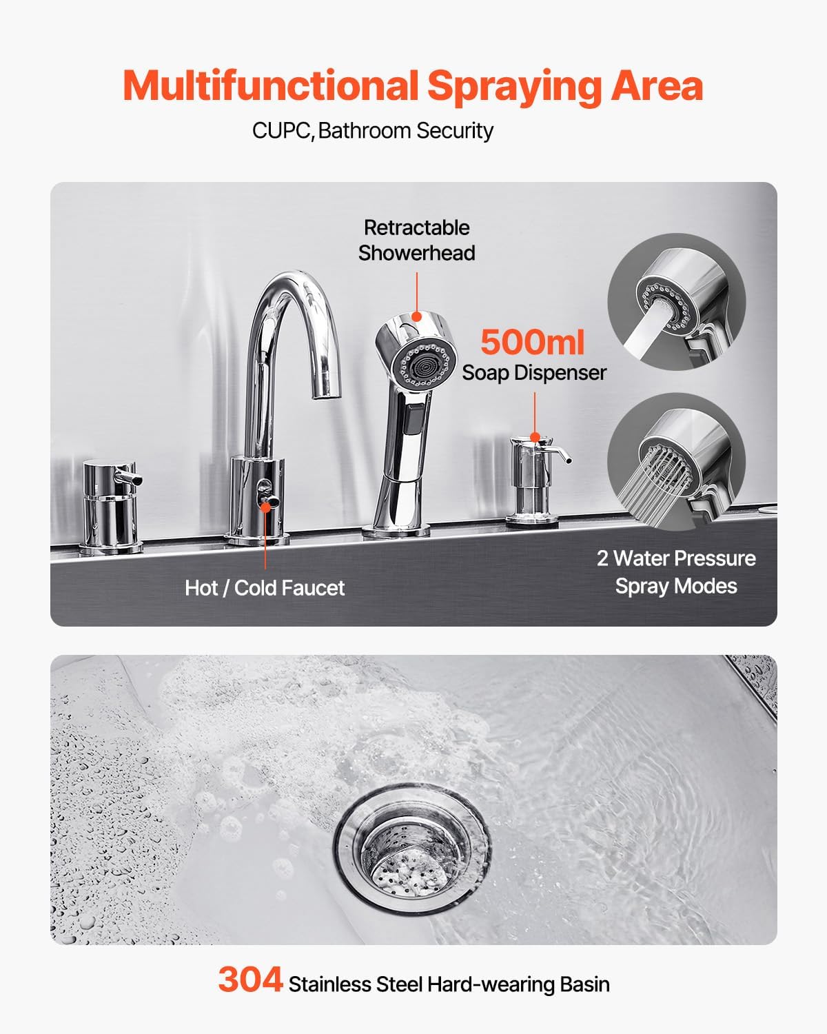 VEVOR Professional 304 Stainless Steel Dog Bathing Station, 61 inch Pet Grooming Tub w/Anti-Slip ramp, Storage Drawer, Cold Hot Faucet Showerhead, for Large & Medium & Small (Left Door, with Drawer)