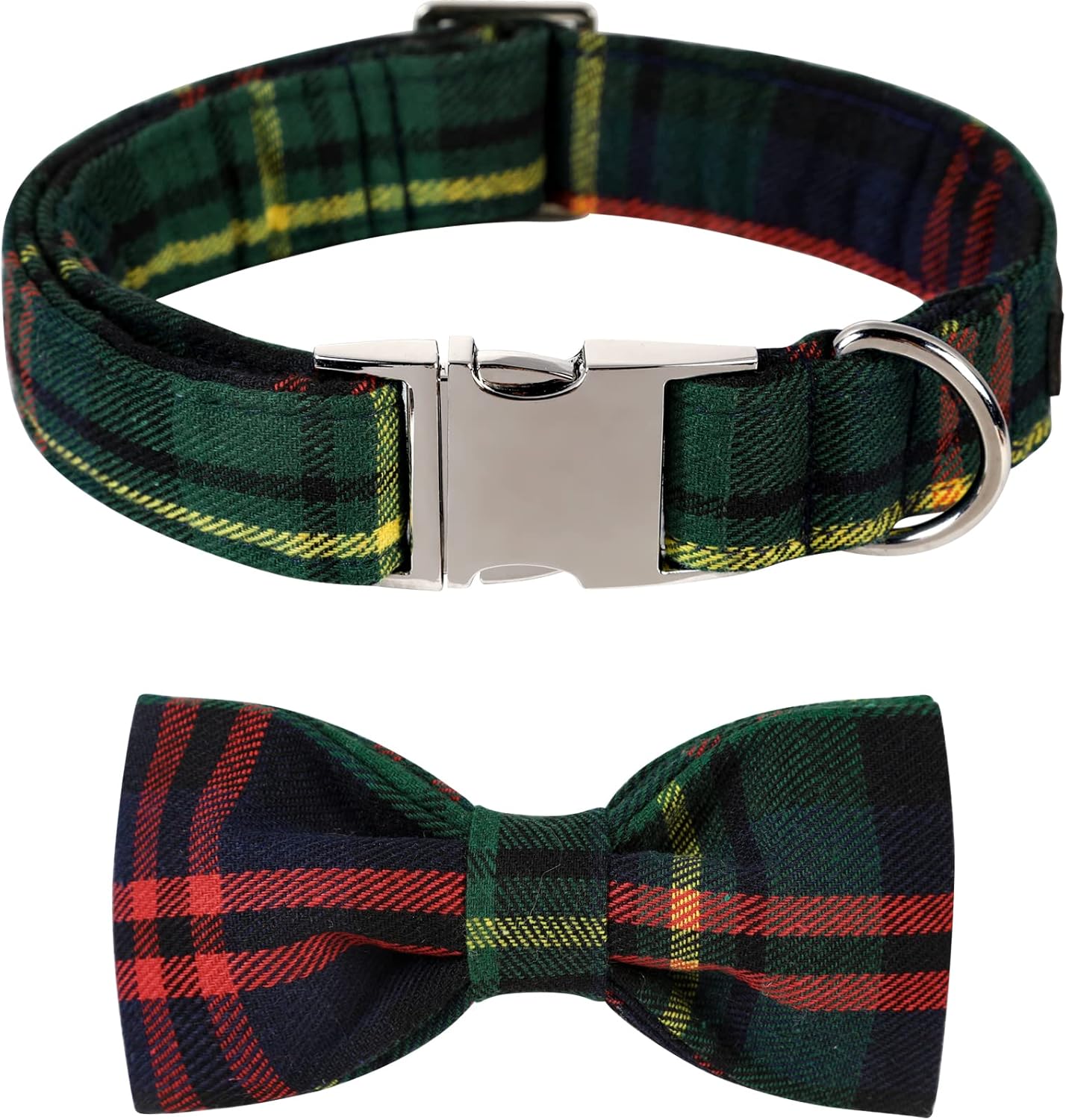 Lionet Paws Christmas Dog Collar with Bowtie Durable Adjustable Handmade Comfortable Bow Tie Dog Collar Green with Metal Buckle for Medium Dogs,Girl Boy,Party,Festival,Holiday Style,Neck 13.5-22in