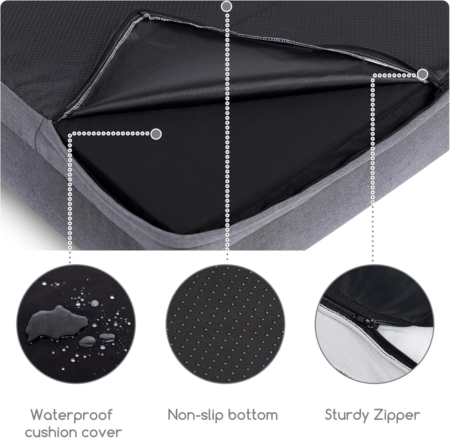 Hollypet Orthopedic Dog Bed for Medium Dogs, Supportive Foam Pet Couch with Removable Washable Cover and Non-Slip Bottom, Waterproof Lining Dog Sofa Bed, Gray, M (28 * 22.5 * 7.5)