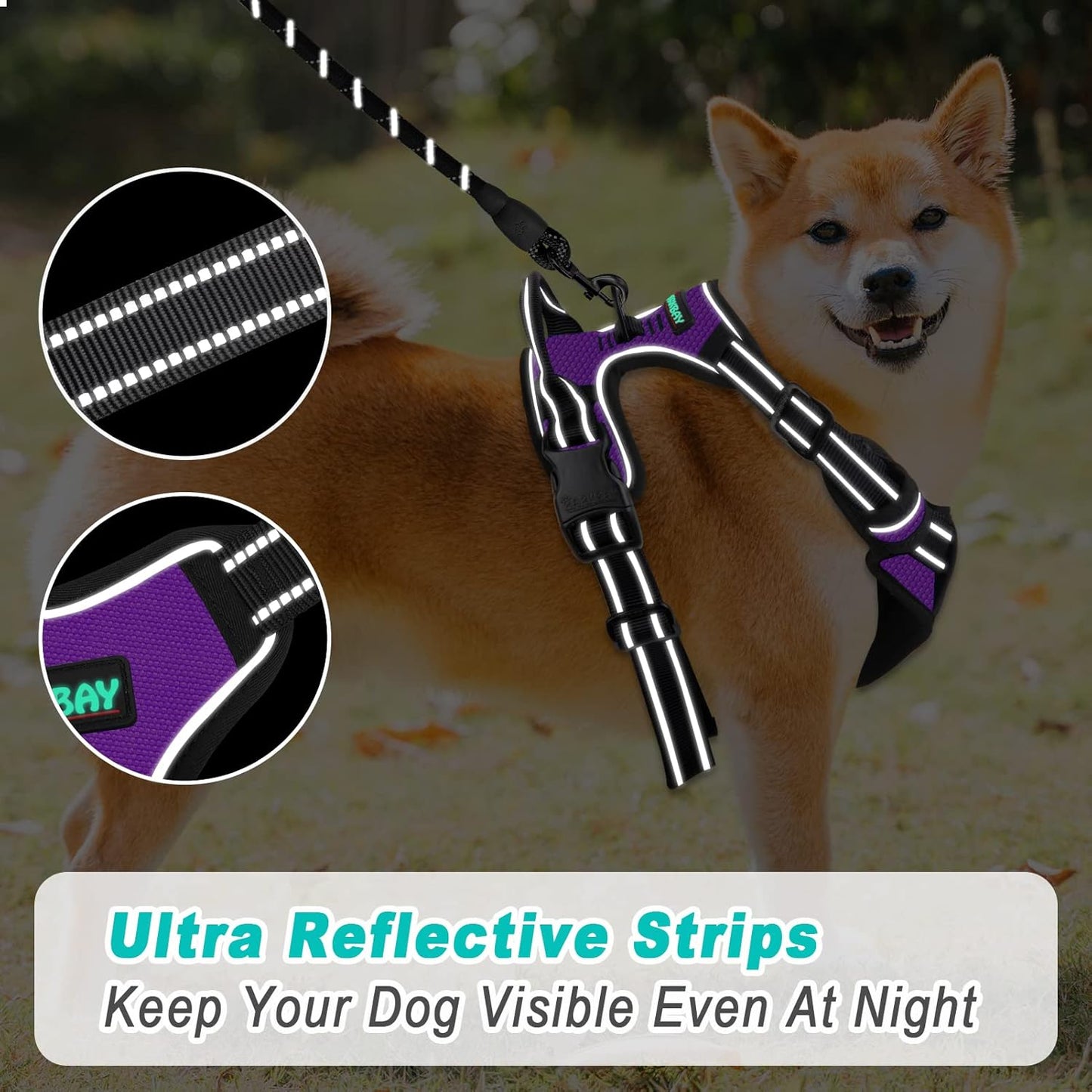 BARKBAY No Pull Dog Harness Large Step in Reflective Dog Harness with Front Clip and Easy Control Handle for Walking Training Running(Purple,S)