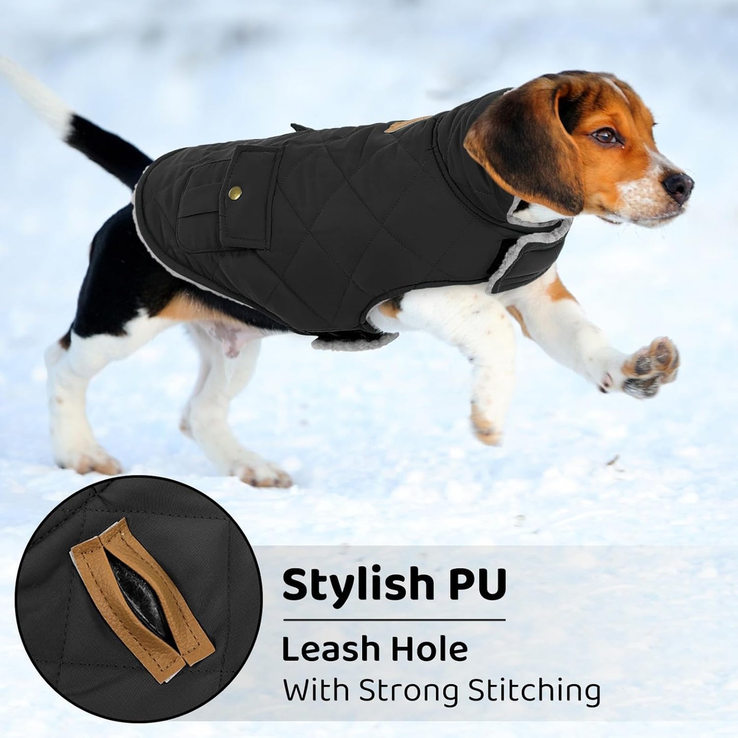 Queenmore Dog Winter Coat Warm Puffer Jacket Waterproof Plush Lining Thermal Cold Weather Vest for Small Medium Large Dogs, Windproof Easy On Pet Jacket Black M