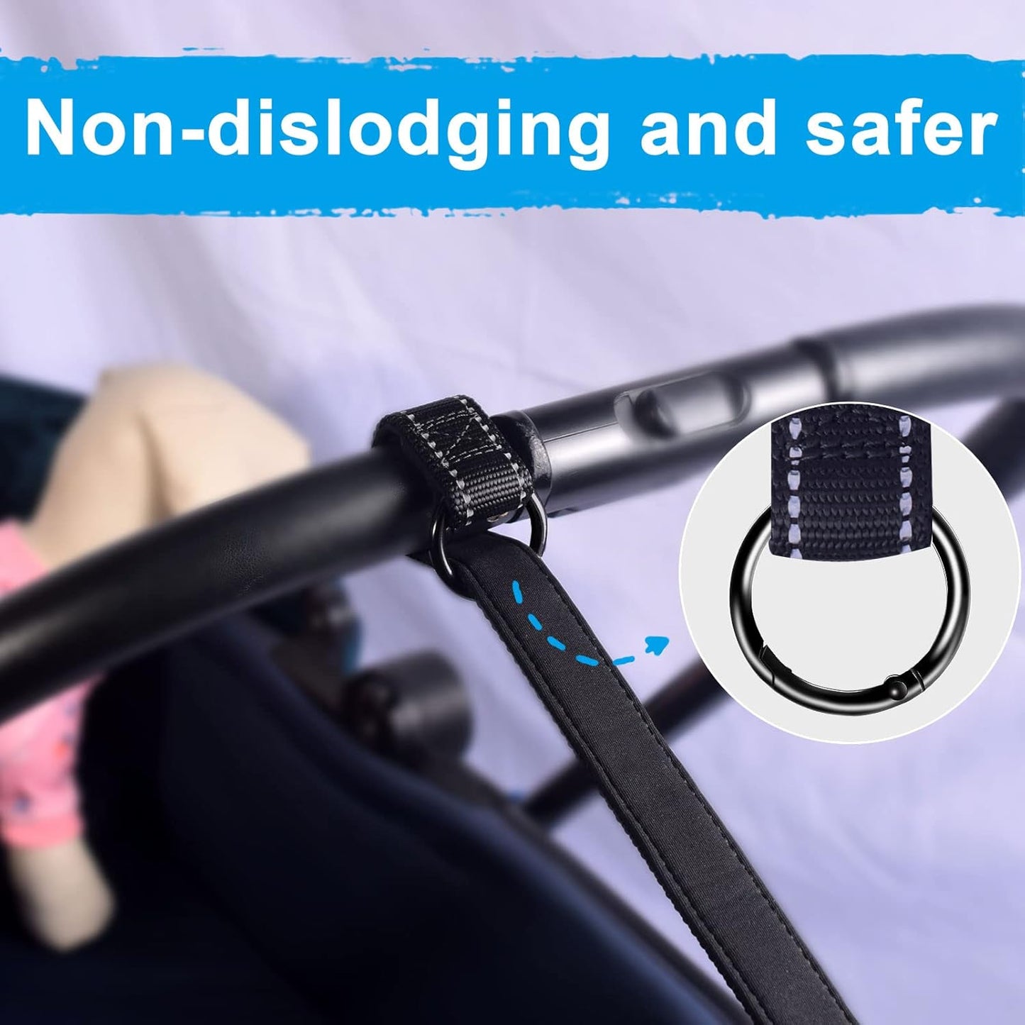 PetBonus 2 Packs Short Dog Leash, Safety Wrist Strap for Retractable Dog Leash, Reflective Design and Adjustable Soft Padded Handle, Extra Layer Security for Pet Stroller (Black, Black)