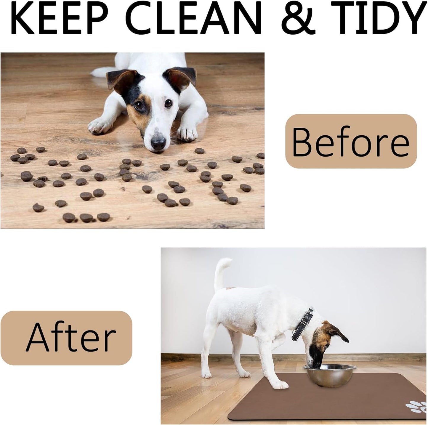 YCT Pet Cat Food Mats for Dog Food Mat, Cat Mat for Food, Pet Dog Cat Feeding Mat Eating Mat Pet Dog Cat Bowl Mats, Non-Slip Super Absorbent, with Footprints Logo，18.1 x 11.8 inches, Black