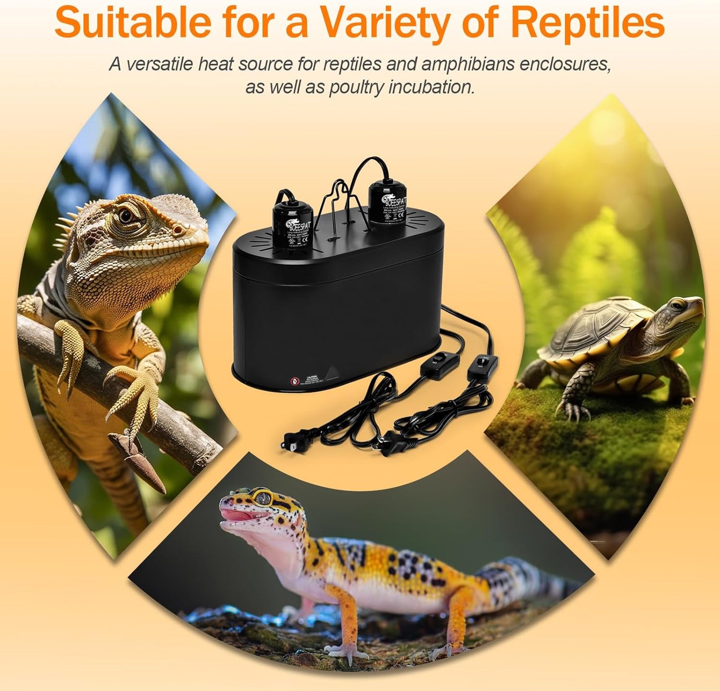 Dual Reptile Reflector Dome Lamp Fixture Cap with Separate Switches for Reptile & Amphibian Habitat Terrariums (Max 150W)