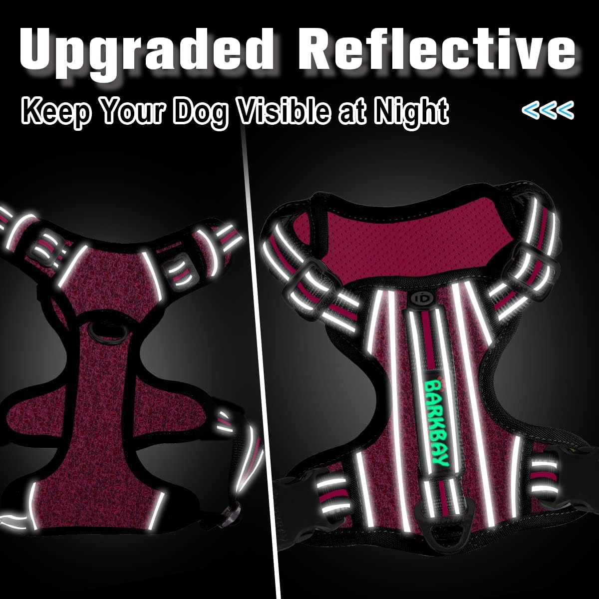 BARKBAY Dog Harness No Pull with ID Tag Pocket - Heavy Duty, Reflective, Easy Control for Large Dogs(Pink/Black,L)