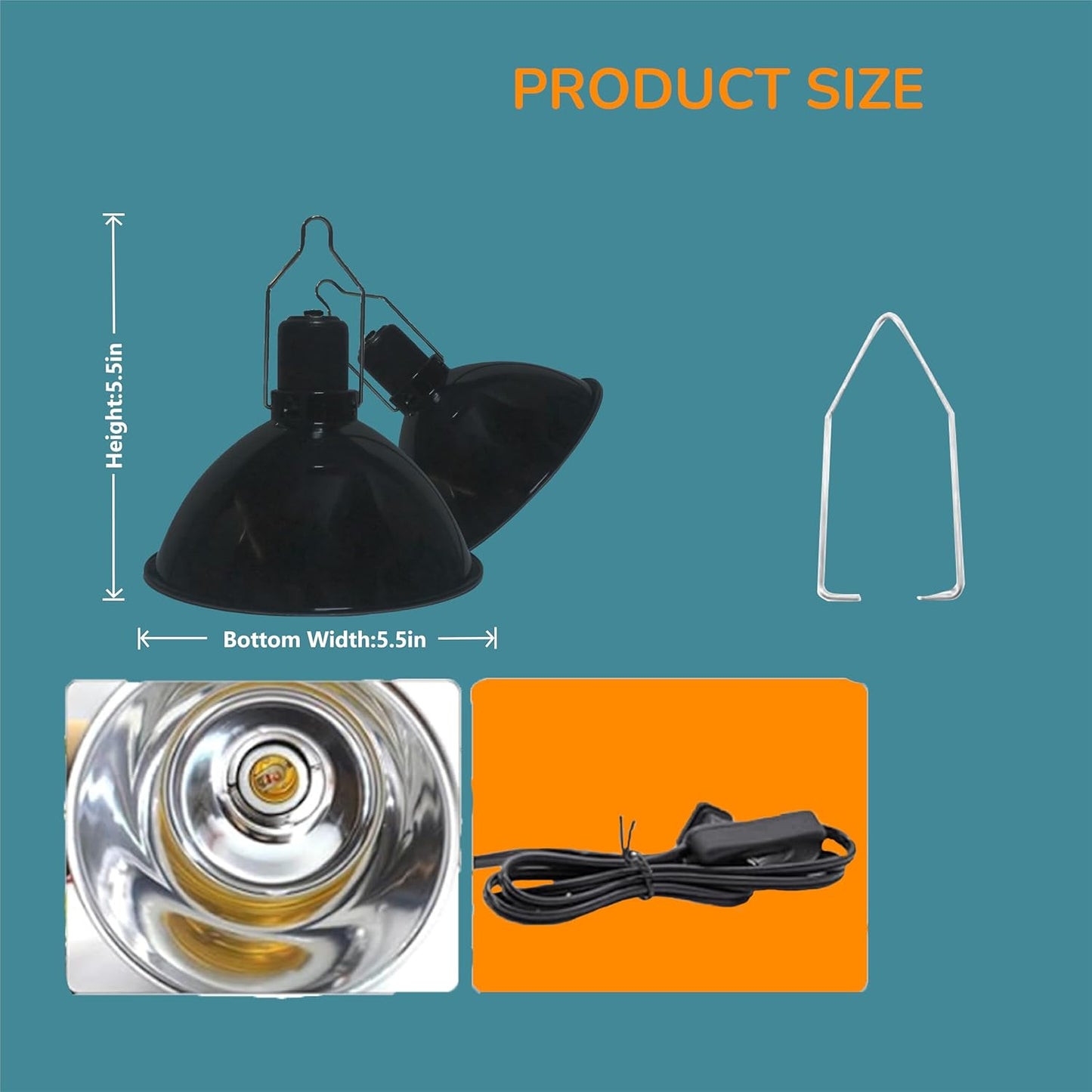 Reptile Light Fixture, 5.5 Inch Max 200W Deep Dome Heat Lamp with Optical Reflection, UVB Basking Lamp for Amphibian & Reptile Terrariums