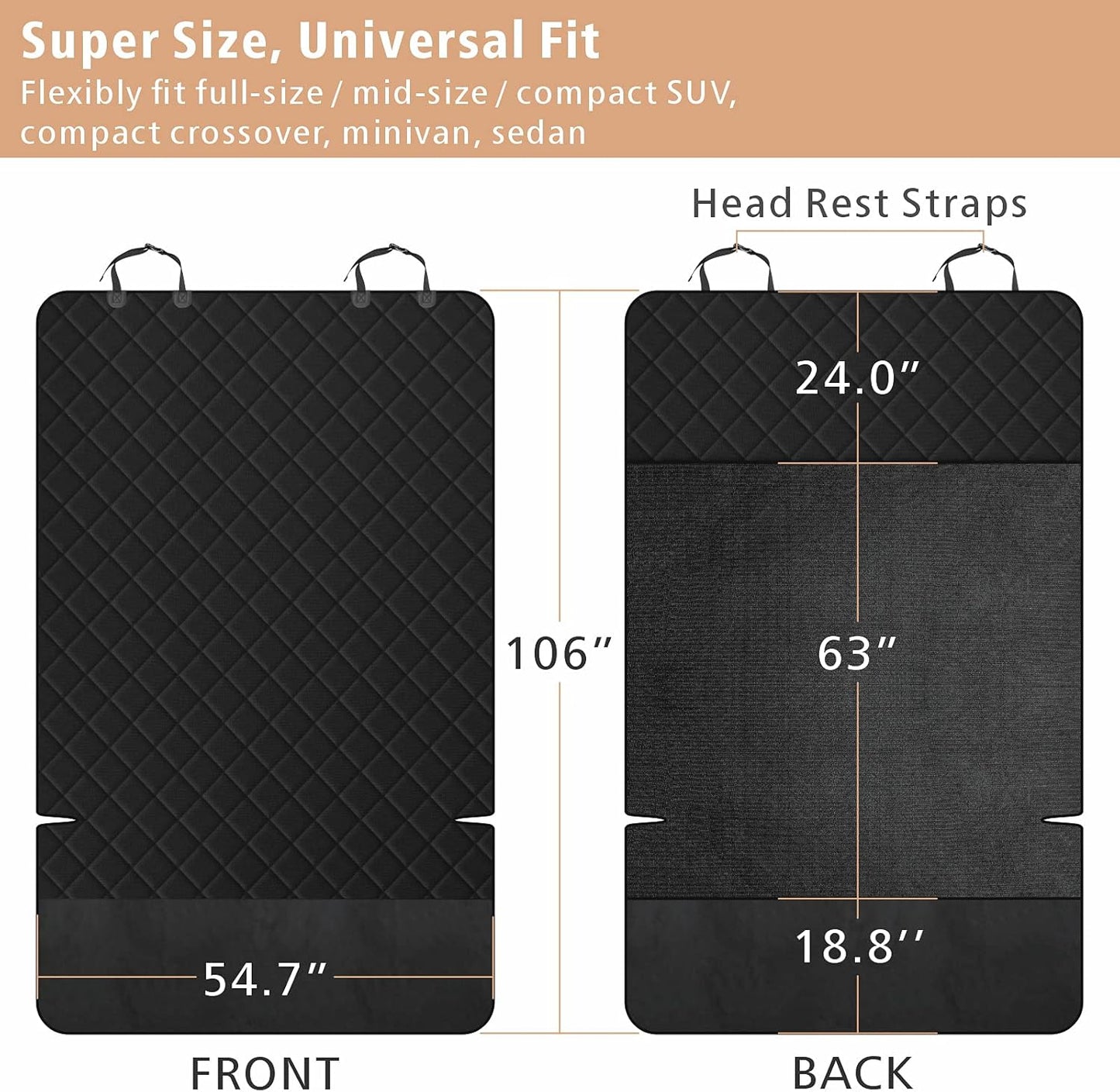 F-color SUV Cargo Liner for Dogs, Upgraded Extra Large Water Resistant Pet Cargo Cover Dog Seat Cover Mat for SUVs with Bumper Flap Protector, Non-Slip, Wear-Proof, Universal Fit, Black