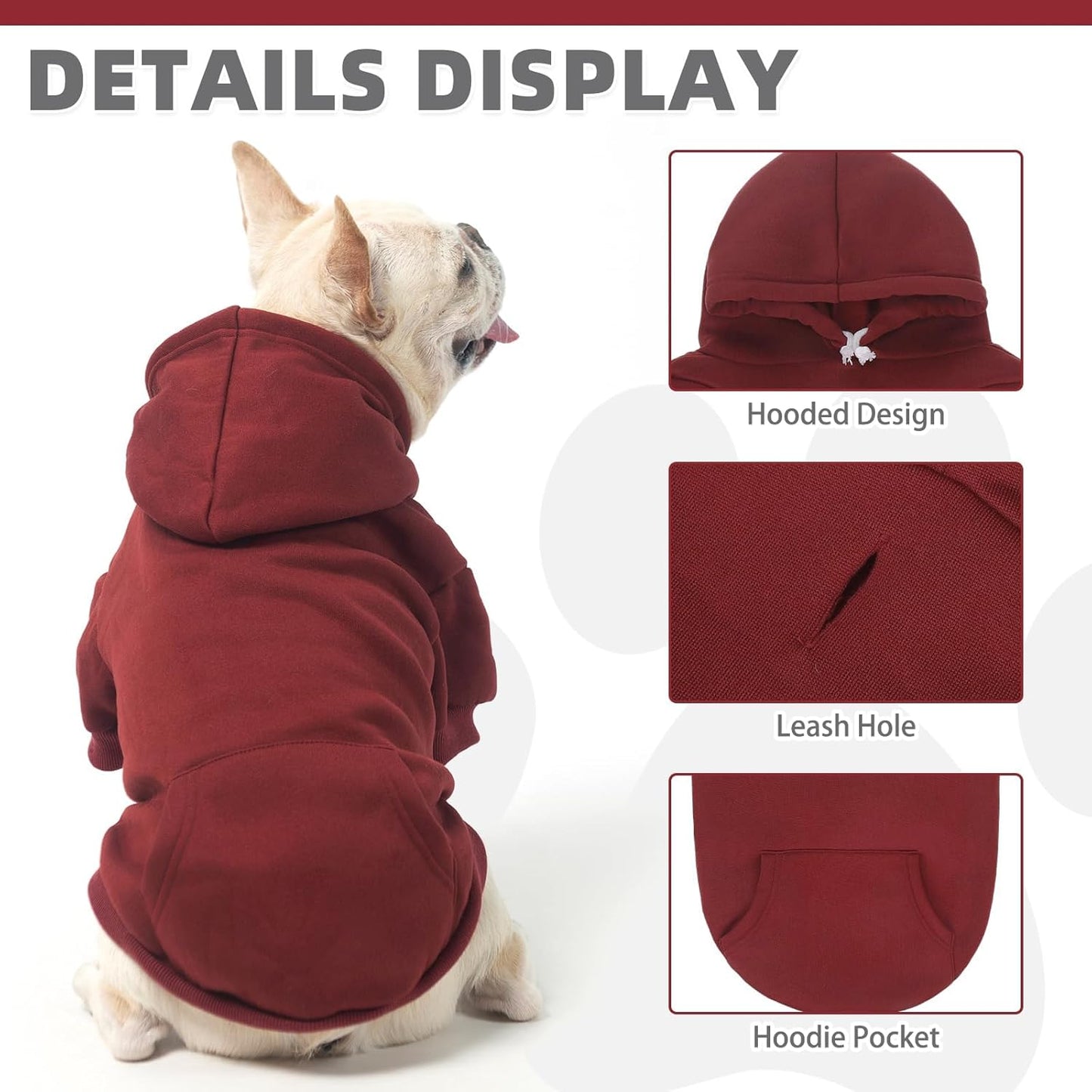 KOOLTAIL Basic Dog Hoodie - Soft and Warm Dog Hoodie Sweater with Leash Hole and Pocket, Dog Winter Coat, Cold Weather Clothes Sweatshirt for Small Medium Large Dogs Puppy Cat Boys Girls Deep Red XXL