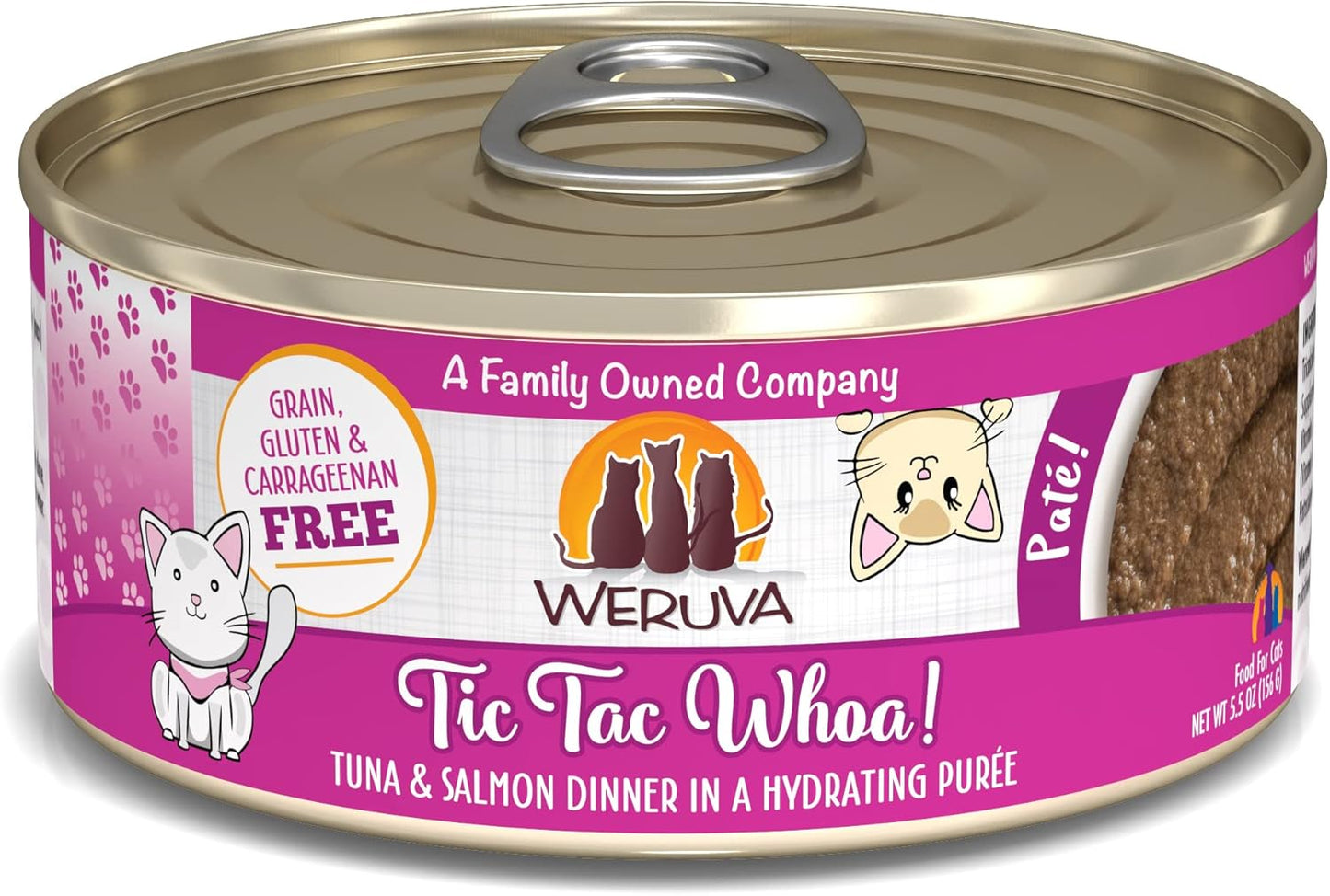 Weruva Wet Cat Food, Tic Tac Whoa with Tuna and Salmon Pate, 5.5oz Can, Pack of 8