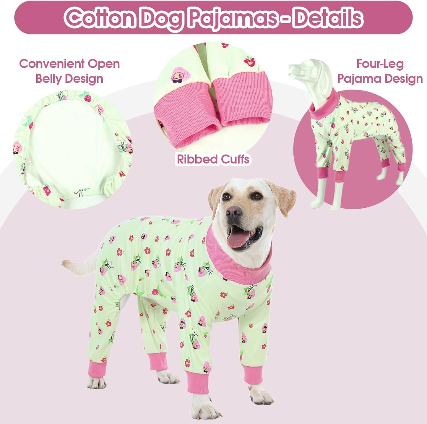 4-Legged Dog Pajamas for Medium & Large Dogs -Soft Cotton Dog Pjs Onesie with 4-Way Stretch, Cozy Breathable Pet Sleepwear for Cold Weather & Indoor Lounging - Green XXL