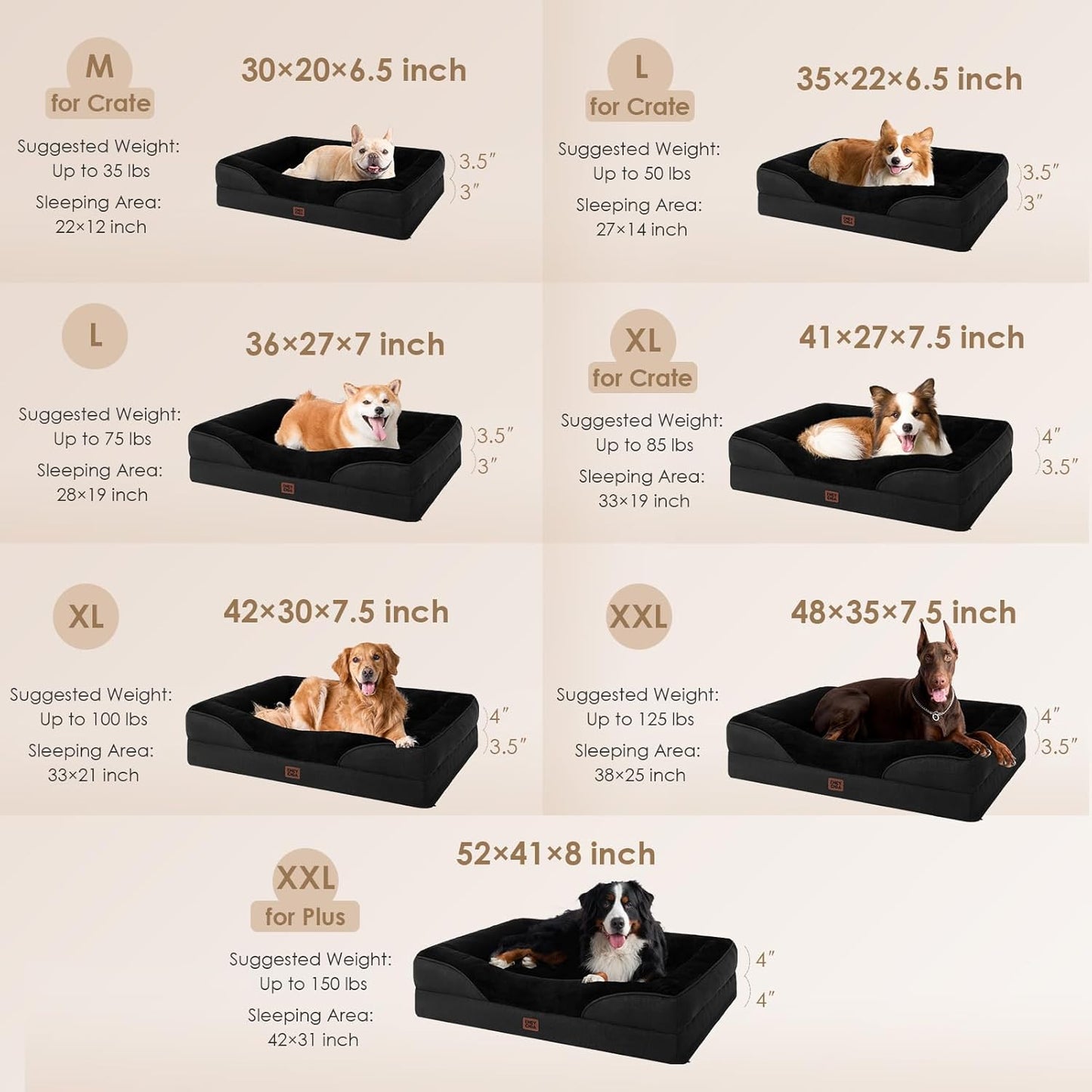 EHEYCIGA Memory Foam XL Dog Bed for XLarge Sized, Extra Large Orthopedic Dog Sofa with Sides and Waterproof Liner, Washable Bolster Pet Couch with Removable Cover, 42x30x7.5 Inch, Black