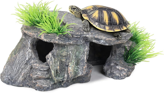 Premium Small Fish Tank Decorations, Reptile Tank Accessories, Turtle Tank Accessories, Natural Reptile Hide for Bearded Dragon, Professional Turtle Basking Platform (Small)