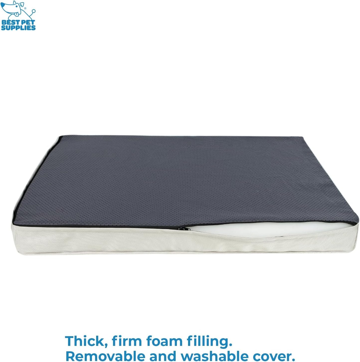 Best Pet Supplies Cute Dog Crate Mat Flat Bed with Waterproof Exterior, Thick Orthopedic Egg Foam Mattress, and Soft Sherpa Fleece Cover for Small, Medium, and Large Breeds - Beige, 24X16X3