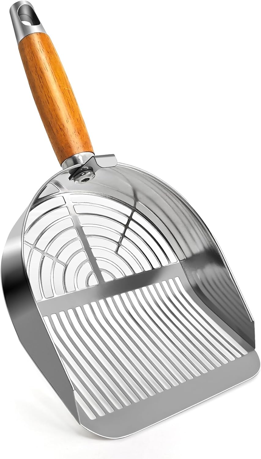 Cat Litter Scoop, Litter Scooper, Metal Cat Litter Scoop, Stainless Steel Cat Litter Scoop, Kitten Pooper Lifter, Kitty Metal Scooper with Holder for Cat Litter Box Strip Holes Easy Cleaning