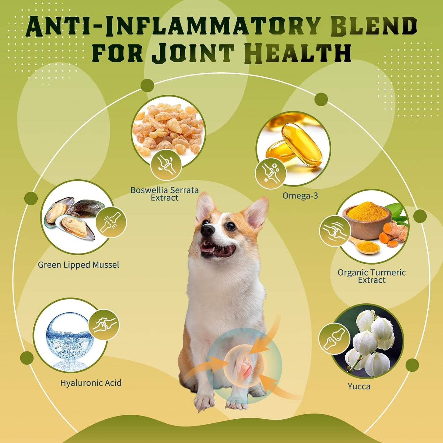 Glucosamine for Dogs, Hip and Joint Supplement for Dogs with Chicken Flavor, Anti Inflammatory, Dog's Chondroitin, Digestive Enzymes, Omega-3, Vitamin D, MSM, Calcium, Turmeric, 120 Freeze-Dried Chews