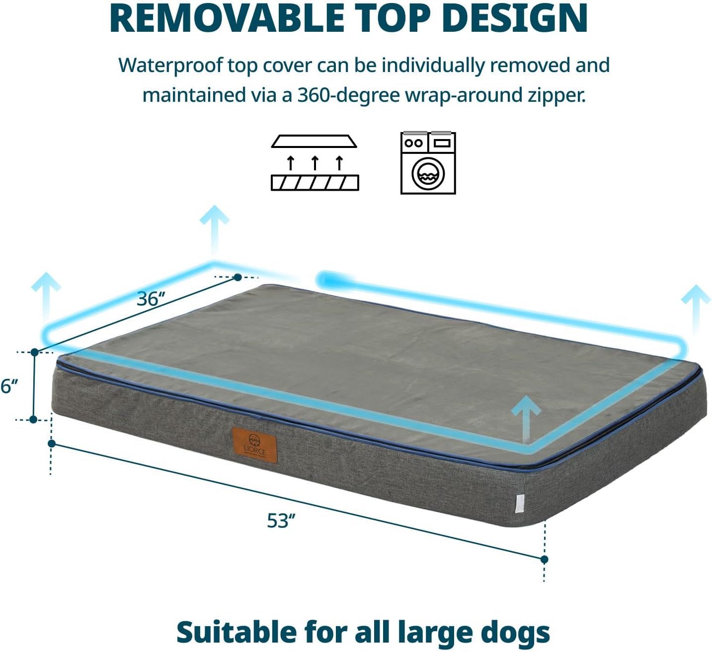 Orthopedic Memory Foam Giant Dog Bed - 6" Thick Beds for Large Sized Dog - Waterproof Removable Washable Cover & Wrap-Around Zipper - Ultimate Comfort & Easy Maintenance, Dark Grey